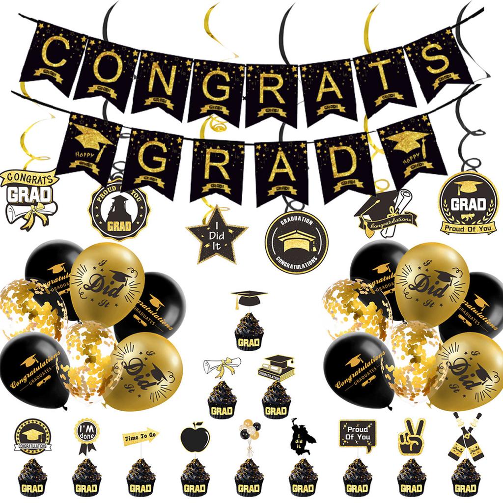 Graduation Season Theme Decoration Grad Flag School Hat Latte Honeycomb Balloon Set Customization