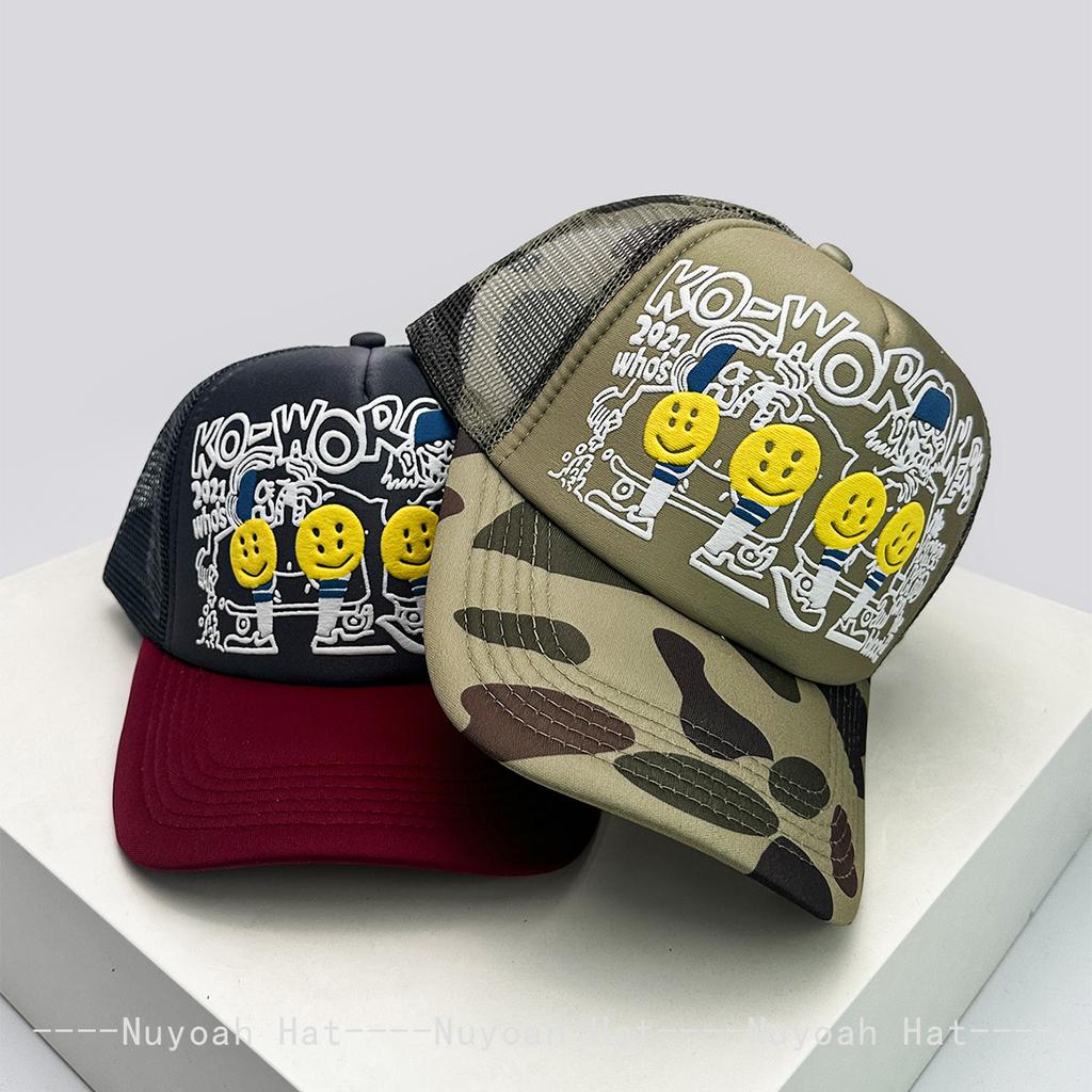 And Women 3D With Printed Pattern Letter Print Smiling Face Baseball Caps Color Contrast Sun Protection Hip Hop Air Permeable Trucker Caps Mesh