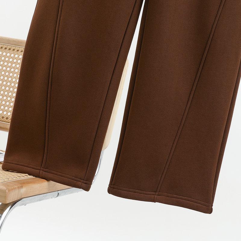 Women's Wide-Leg High Waist Winter Drape Sports Pants with Plush Velvet