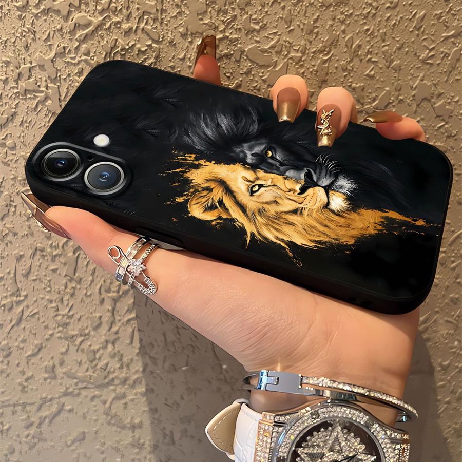 Black Soft Phone Cover Case for iPhone XR 7 8 17Air 15 16 14 Plus XS Max 13 12 11 17 Pro Max Animal Lion Pattern