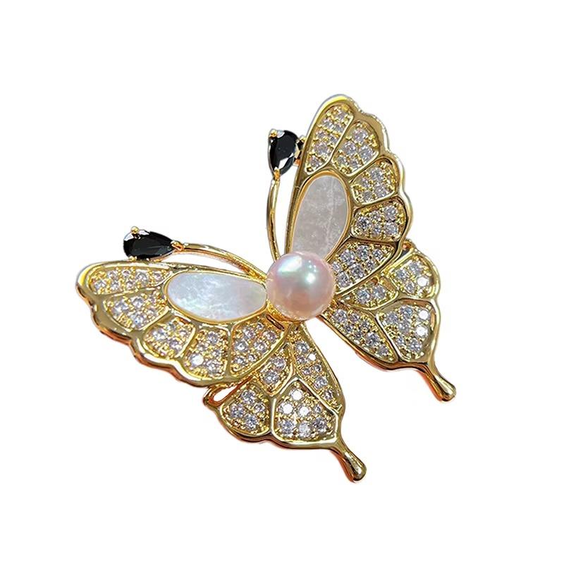1Piece Fashion Retro Butterfly Pearl Brooches for Women Clothing Coat Party Jewelry Accessories Gifts