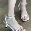 Royal sister style! Temperament sandals women's outer wear 2025 new square head one-word buckle with open-toed stiletto white high heels