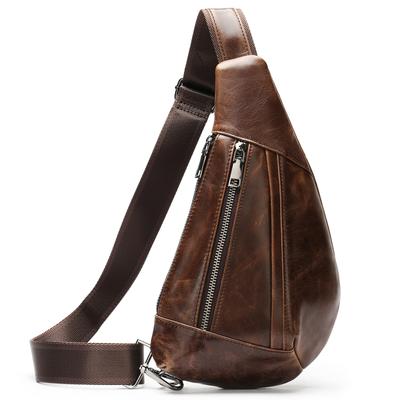 New Men's Chest Bag Made of Genuine Leather, Fashionable Sports Crossbody Bag, Saddle Shaped Double Zipper Crossbody Bag