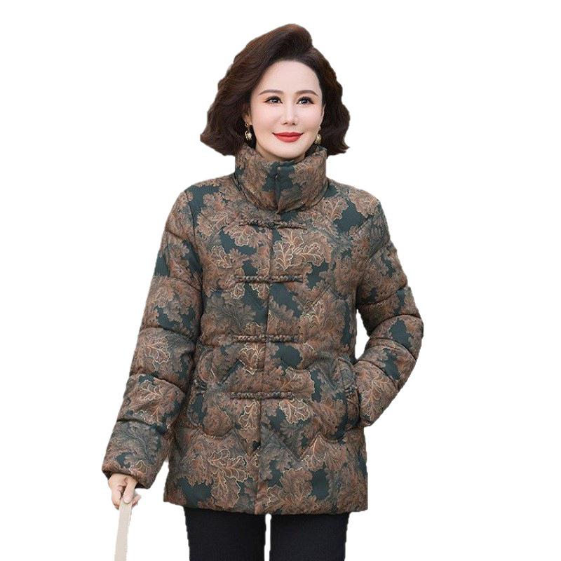Mom's Thickened Cotton Padded Winter Jacket with Stand Collar for Women and Grandmas