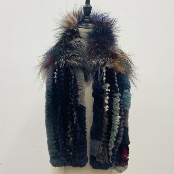 Women Stylish Luxury Scarf Natural Fluffy  Fox Fur Shawls Winter Female Warm Fashion Knitted Rabbit Fur Scarves 110x15x12cm