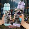 1PC Playful Cat With Feather Toy Print 750ml Color Plastic Sports Water Bottle Leakproof Flip Straw Lid Suitable for Sports Office Home Use