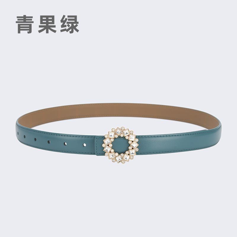 Four Seasons Available Belts Women'S Fashion Versatile Trendy Decoration Suits Cowhide Thin Belt Diamond Genuine Leather Ins Style Jeans Belt