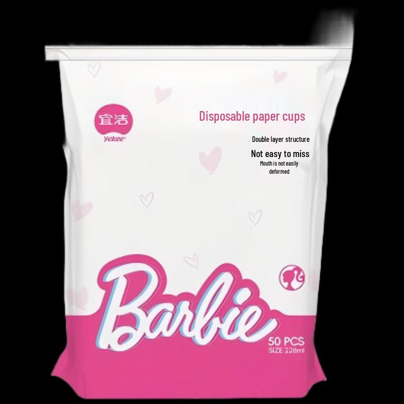 Yi Jie Barbie Thickened Anti-Scald Disposable Corrugated Paper Cups, 50-Pack