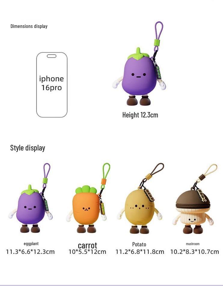 Cute Veggie Mini Coin Purse & Earphone Holder with Dazed Expression - Silicone Pendant for Kids