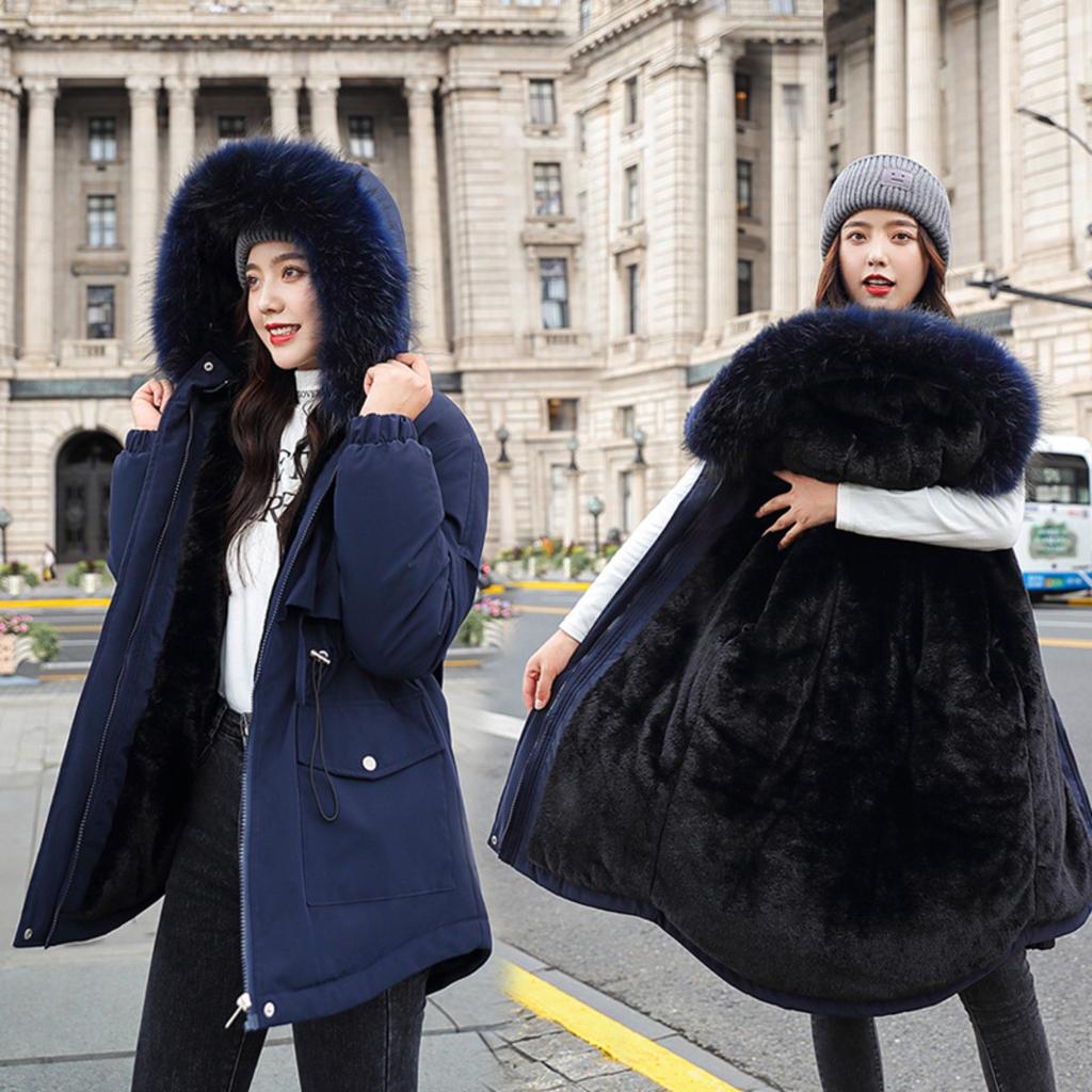 Fall Winter Women's Mid-length Thickened Parka, Loose Warm Plus Size Cold-proof Cotton Coat, Korean Fashion Outerwear