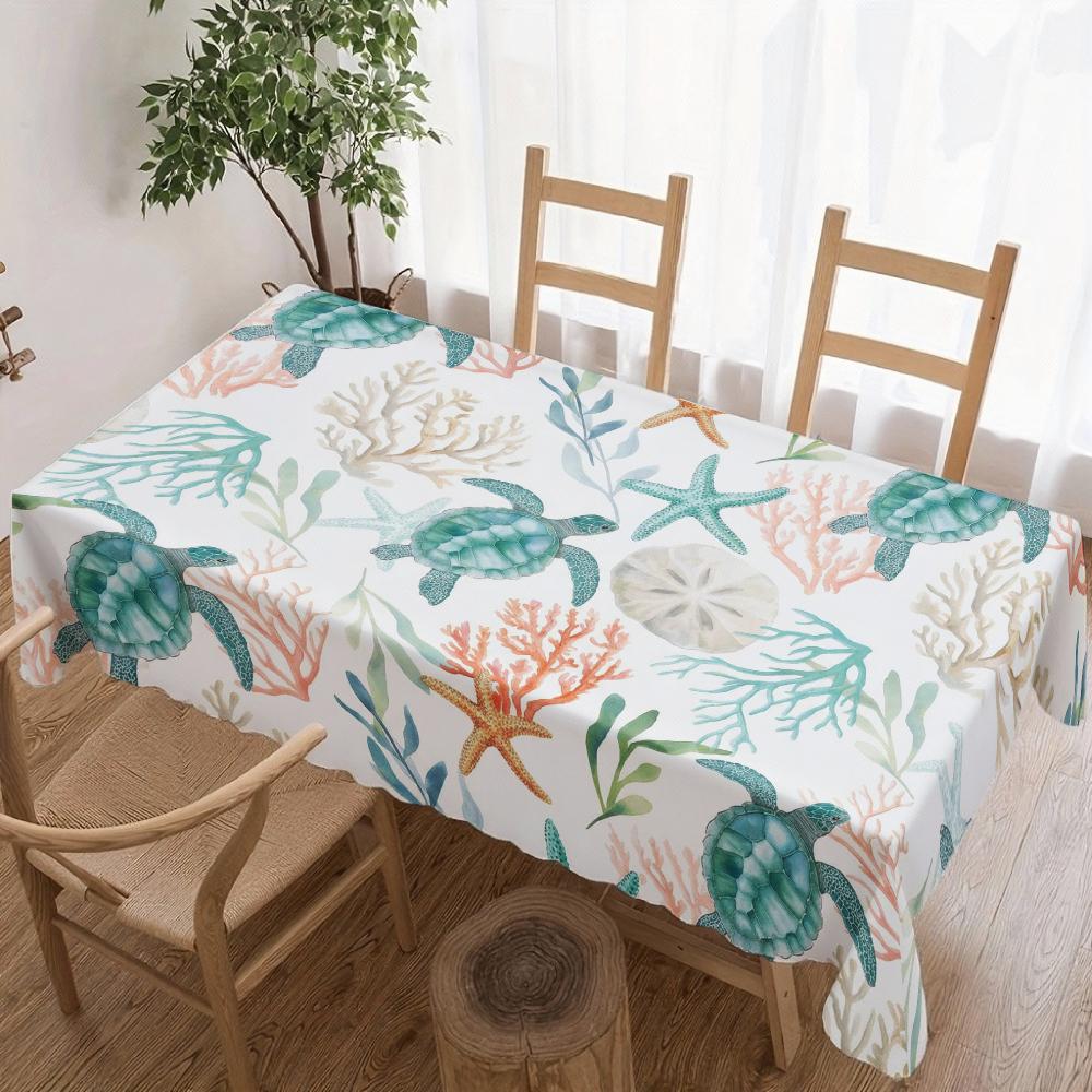 Sea Turtle Coral Rectangle Tablecloth for Table Decor Kitchen Dining Waterproof Reusable Tablecloths for Table Indoor Outdoor