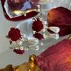 1Pairs Rose Flower Decorative Earrings Red Velvet Rose Pearl Stud Earrings  Wedding Jewelry