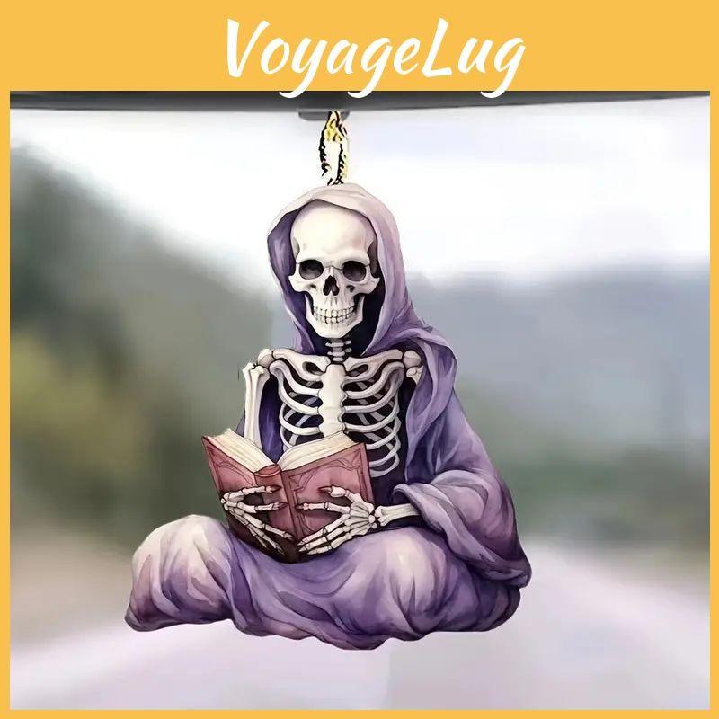 Halloween Flat Acrylic Surface Pendant With Reading Skeleton Design Decor For