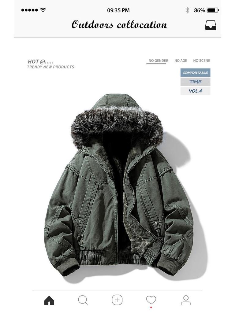 HL Winter Style Men's Thick Hooded Cotton Jacket with Large Fur Collar - For Middle-Aged and Young Men