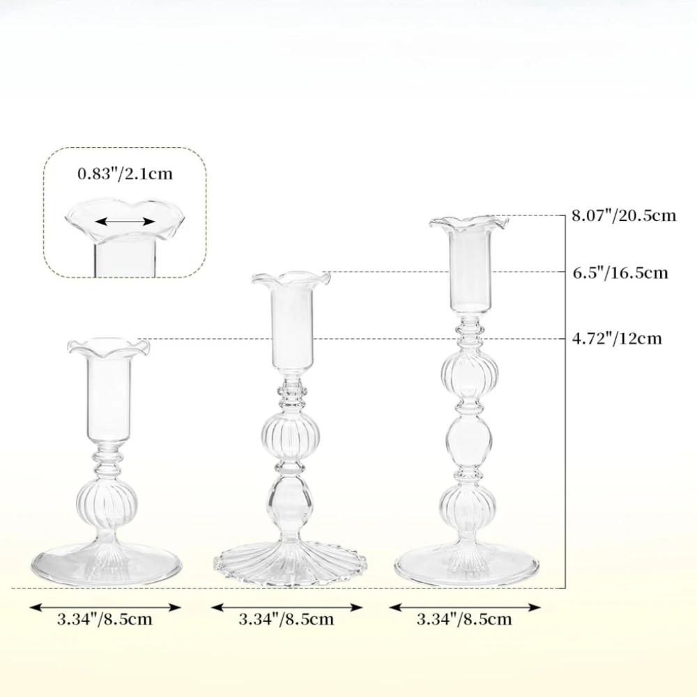 3Pcs/set Glass Candle Holder Romantic Glass Candlestick Dinner Living Room Decor Elegant Candle Stick for Home Party Decoration