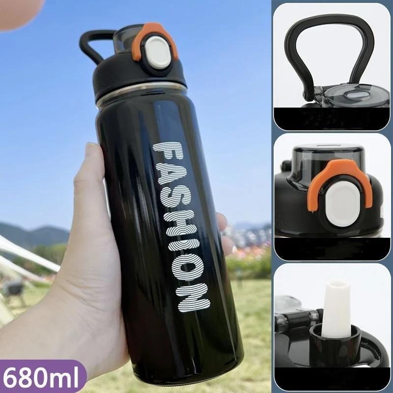 680ML Bouncing Straw Thermos Cup Stainless Steel Termos Water Bottle Simple Ins Style Portable Insulated Cups Drinkware