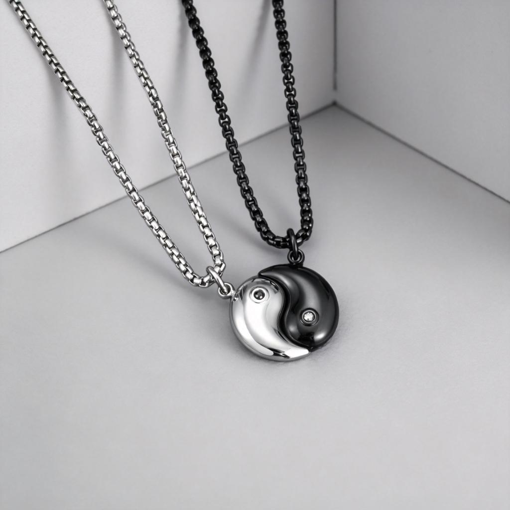Mystical Ba Gua Zircon Necklace for Men Women, Stainless Steel Silver Taoist Pendant, Lucky Jewelry Gift