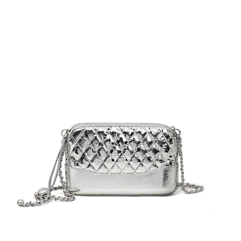 New Fall and Winter Wandering Bag Genuine Leather Women's Bag Crossbody Small Bag Small Gold Ball Chain Small Square Bag