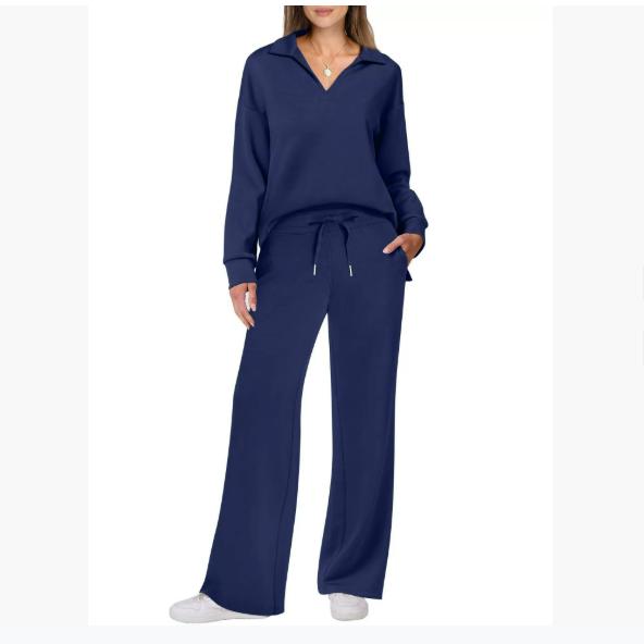 Autumn and Winter Fashion Casual Women's Long-sleeved Drawstring Solid Color Commuter Trousers Suit Women