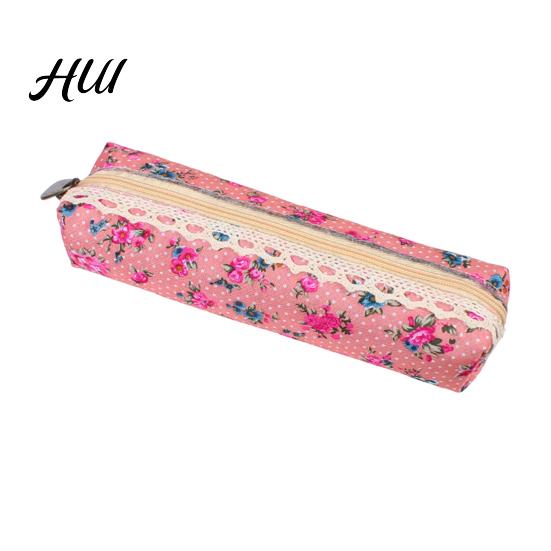 Dot Pencil Pouch Floral Canvas Case, Vintage Polka Pen Pouch, Texture Bag Large Capacity Stationery for Students, Office School Supplies Fabric