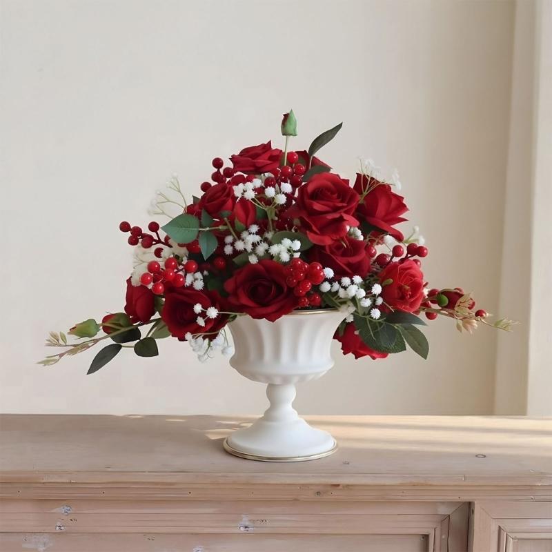 Iron Flower Urn with Fluted Detailing and Wide Raised Base for Wedding Centerpieces and Tabletop Arrangement Displays
