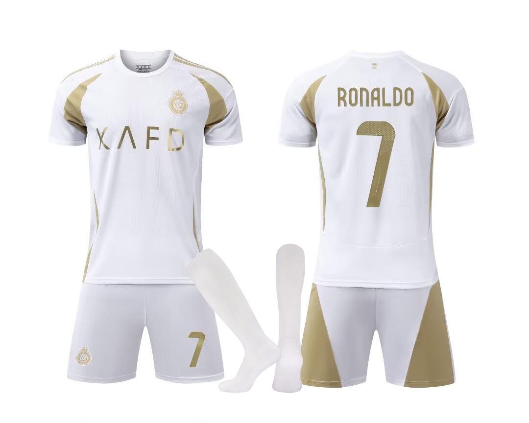 

Al Nassr Away White No. 7 Football Kit 2024-25 - Kids and Adult Sizes (14-3XL) Size 26/150