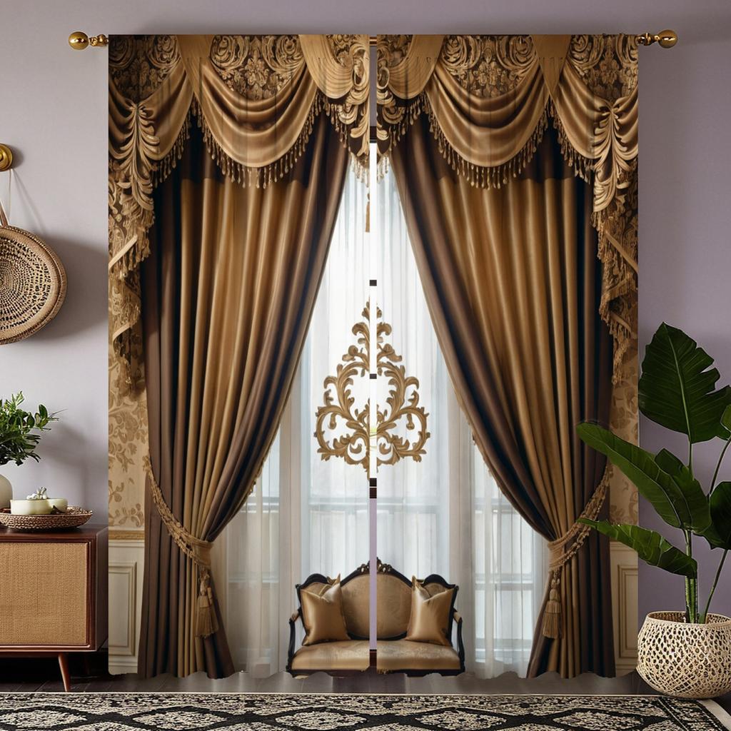 2pcs HD Digital Curtains Printed Yellow Tied Jar Sunflower Flower Home Decoration Style Decorate Living Room Bedroom Wear Rod