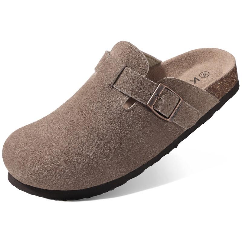 Fashion Smile New Genuine Cow Suede Clogs for Women Men Clogs Soft Cork Footbed Mules Leisure House Shoes with Arch Support Beach Slides