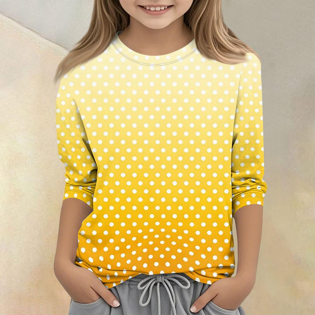 Kids Polka Dot Print Crew Neck Three Quarter Sleeve Casual T Shirt Comfortable Fit Soft Fabric Durable Stitching Suitable for Daily Wear