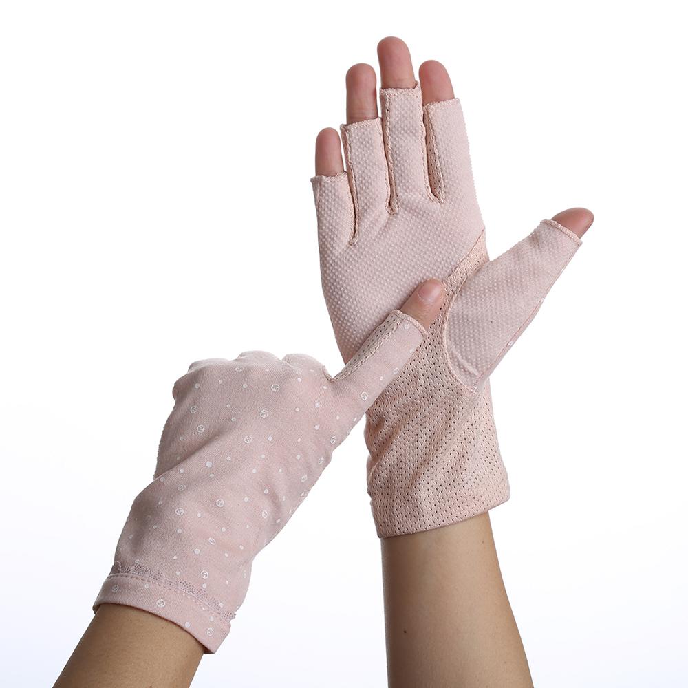 New Fashion Women's Cotton Dot Summer Fingerless Half Finger Anti-Skid Sun Protection Printing anti-UV Thin Short Driving Gloves