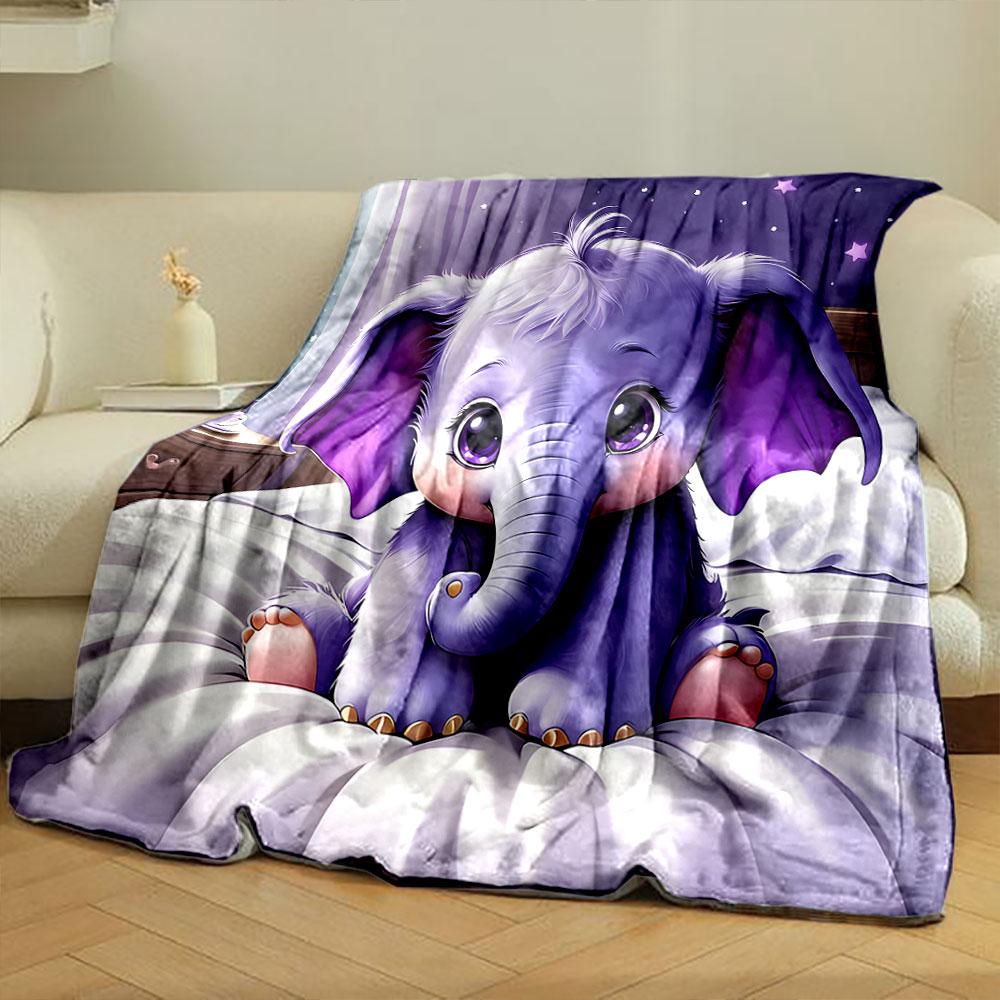 Cute Baby Elephant on Cozy Bed print blanket soft and cozy perfect for the living room bed sofa or a nap,gift