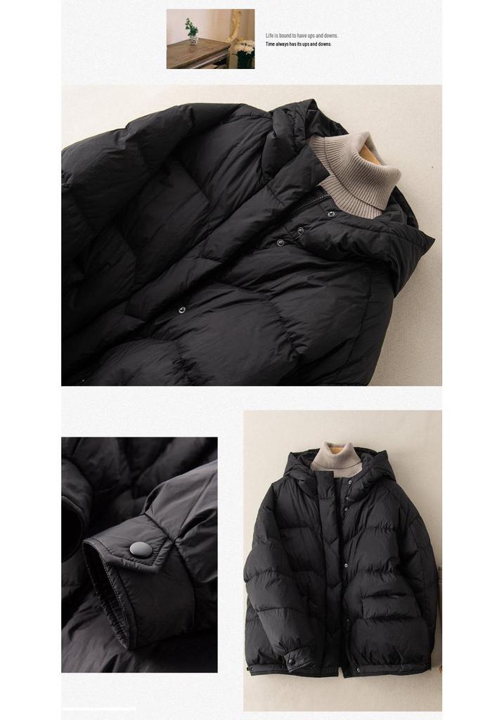 2023 Women's Artistic White Duck Down Hooded Jacket - Lightweight, Short, and Trendy Loose Fit.