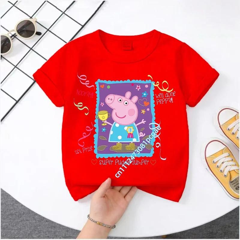 2026 Summer New T-shirt Peppa Pig Children's Short Sleeve Sports Top Cartoon Print
