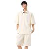 Izzueit Men's Summer Waffle Knit Polo Shirt and Shorts Set