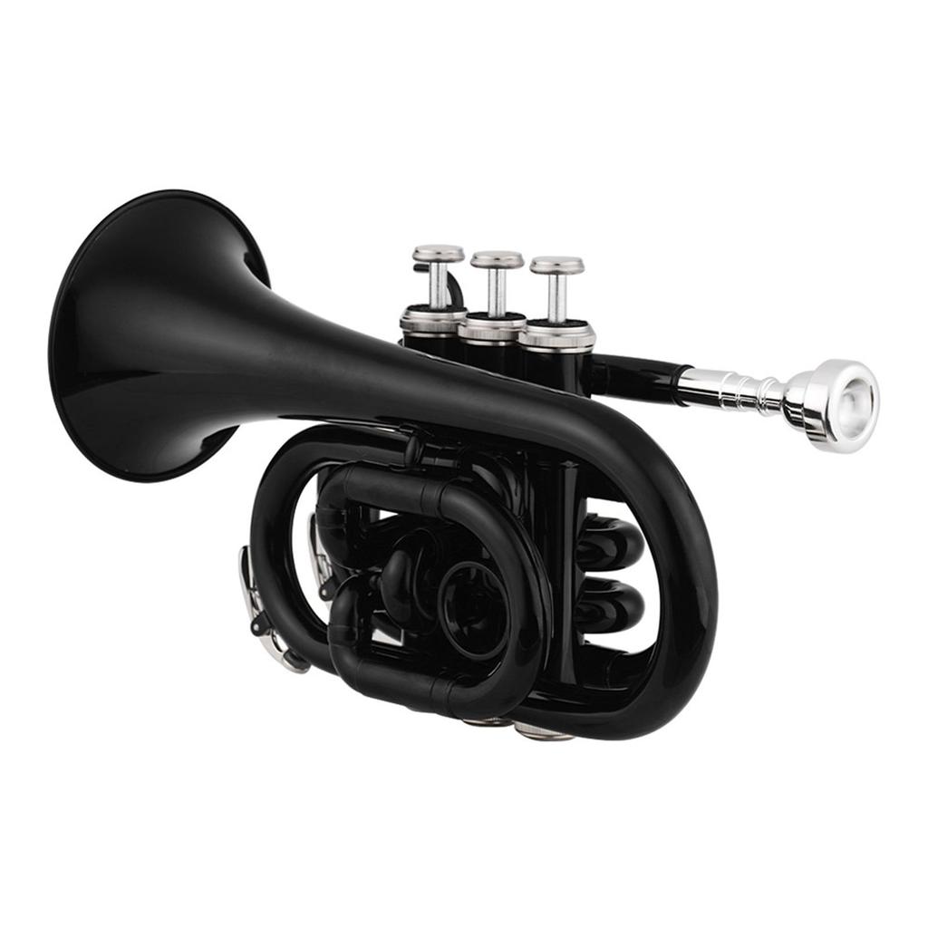 Mini Pocket Trumpet Bb Flat Brass Material Wind Instrument with Mouthpiece Gloves Cleaning Cloth Carrying Case