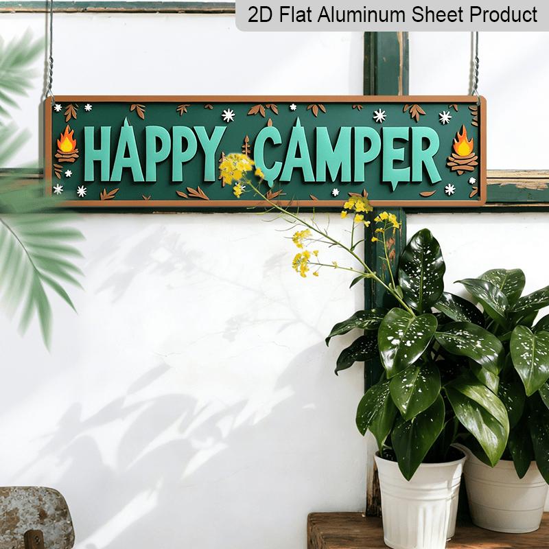 2D Flat 1pc Vintage 'Happy Campers Sign' Wall Decor. Metal Wall Sign | 15.7×3.94inch Rustic Aluminium Decorative Sign Art for Home, Bedroom, Bar