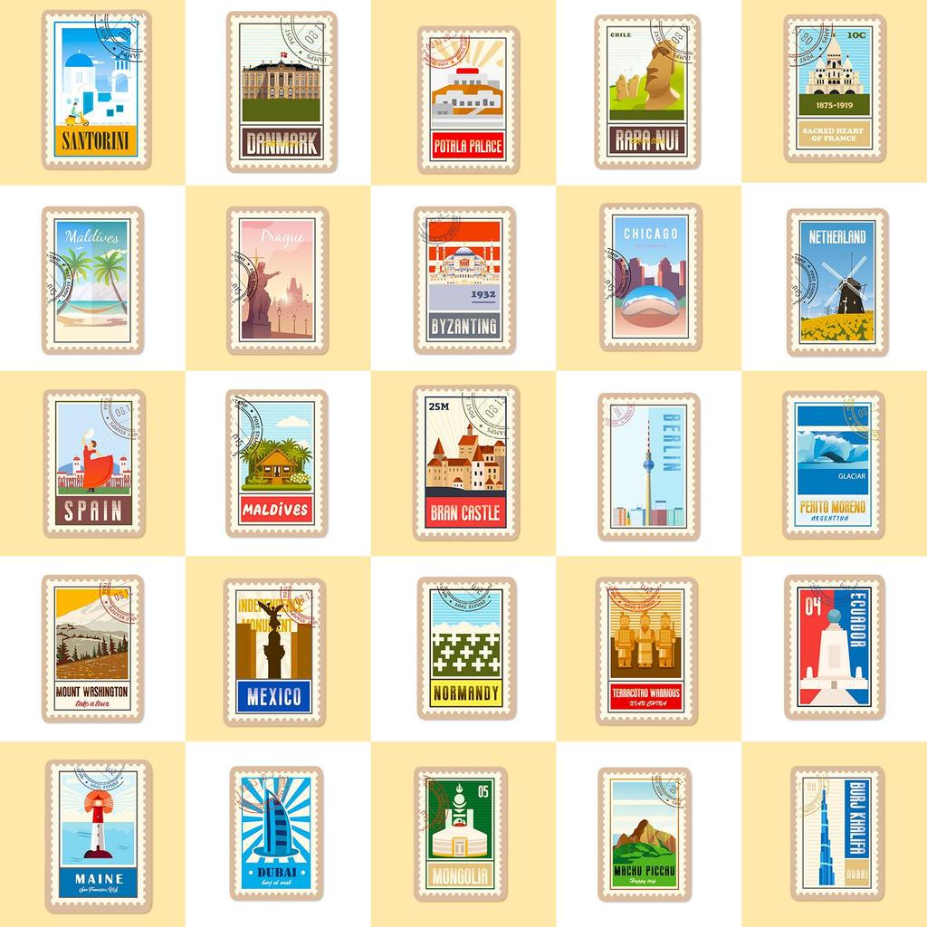 50 World Landmark Graffiti Stickers for Laptops, Bicycles & Cars