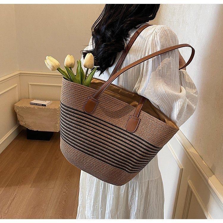 Borsa da Spiaggia in Paglia da Donna Borsa Estiva Grande Capacità Borsa a Spalla Borsa a Mano Intrecciata Borsa da Viaggio per le Vacanze