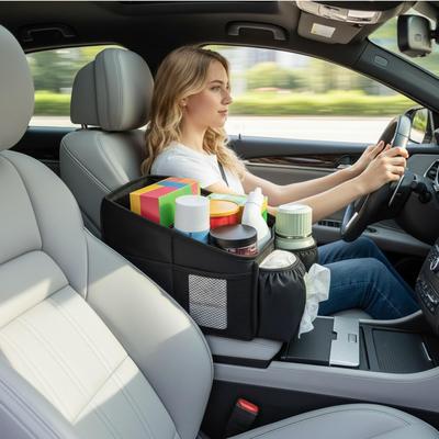 Car Seat Storage Organizer Foldable Multi-Compartment Storage Caddy With Handle Console Seat Organizer For Toys Tissues Snacks