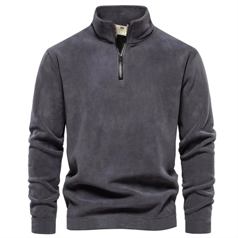 Fashion Mens Casual Pullover Jacquard Sweatshirt Polar Fleece Stand Collar Hoodie Warm Winter Knit Top Men Clothing
