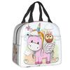 Bonito Unicornio Sentado en la Luna Lonchera Portátil para Mujer Enfriador Impermeable Térmico Aislado para Alimentos Bolsa de Almuerzo para Escolares Niños Estudiantes