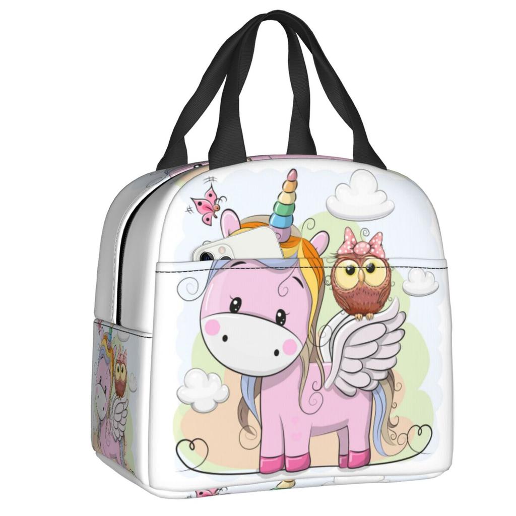 Bonito Unicornio Sentado en la Luna Lonchera Portátil para Mujer Enfriador Impermeable Térmico Aislado para Alimentos Bolsa de Almuerzo para Escolares Niños Estudiantes