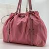 Pocono Tessuto Nylon Ribbon Hand Tote Bag One Shoulder Strap Leather Pink Silver Hardware Triangle Logo Plate