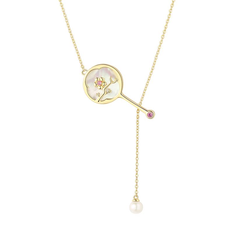 Guochao S925 Sterling Silver Plum Blossom & Mother-of-Pearl Necklace for Women - Fashionable, Ancient-Style Design S925 Silver