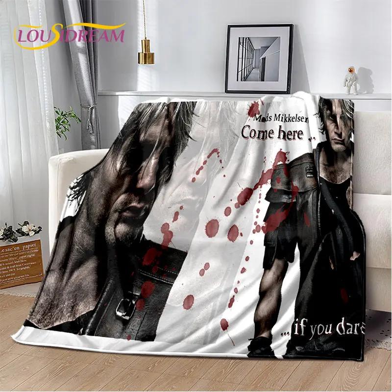 3D Mads Mikkelsen Schauspieler Star Weiche Plüschdecke, Flanelldecke Überwurfdecke für Wohnzimmer Schlafzimmer Bett Sofa Picknick Abdeckung Kinder