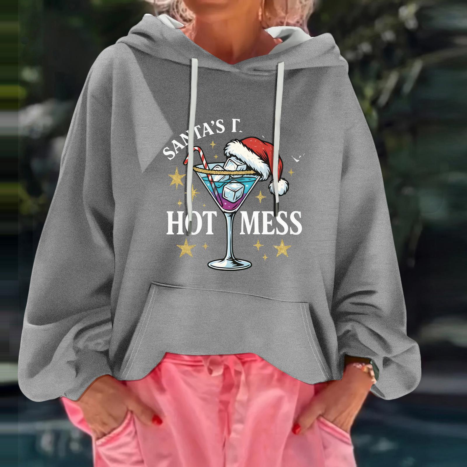 

Women s Christmas Print Loose Casual Long Sleeve Hooded Sweatshirt XL