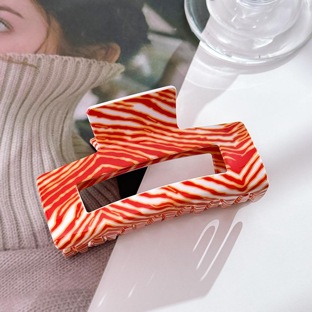 Fashionable Brown Striped Pvc Large Square Hair Claw Clip For Elegant Hairstyles