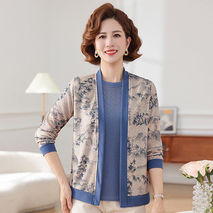 

Stylish Knitted Cardigan & T-shirt Set for Middle-aged and Elderly Women - Spring/Autumn Belly-covering Design 3XL [120-135 lbs]