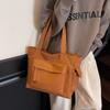 Solid Color Commuter Canvas Bag New Student Class Large Capacity Shoulder Bag Niche Trendy Tote Bag