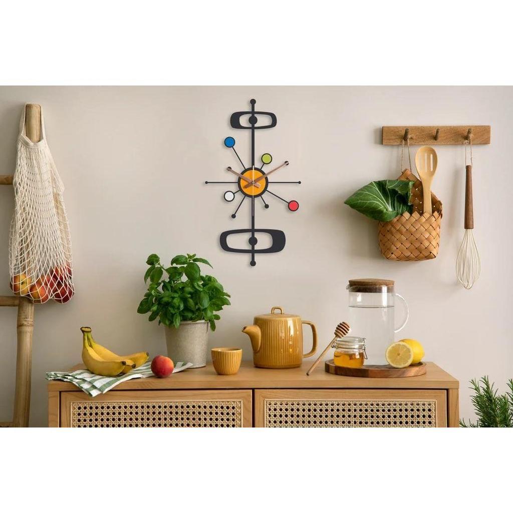 Large World Map Wall Clock, Metal Minimalist Modern Clock, Round Silent Non-Ticking Battery Operated Wall Clocks for Living Room/Home/